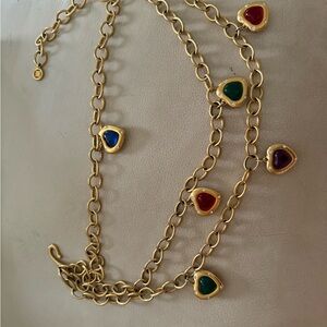 Gold and Red Heart Charm Necklace with Layered Chains